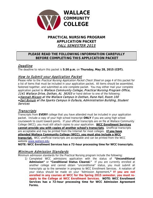 Practical Nursing Application Packet - Wallace Community College