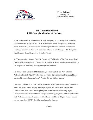 Ian Thomson Named PTR Georgia Member of the Year