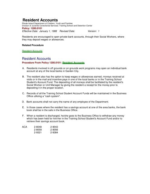 rhode island training school manual - RI Department of Children ...