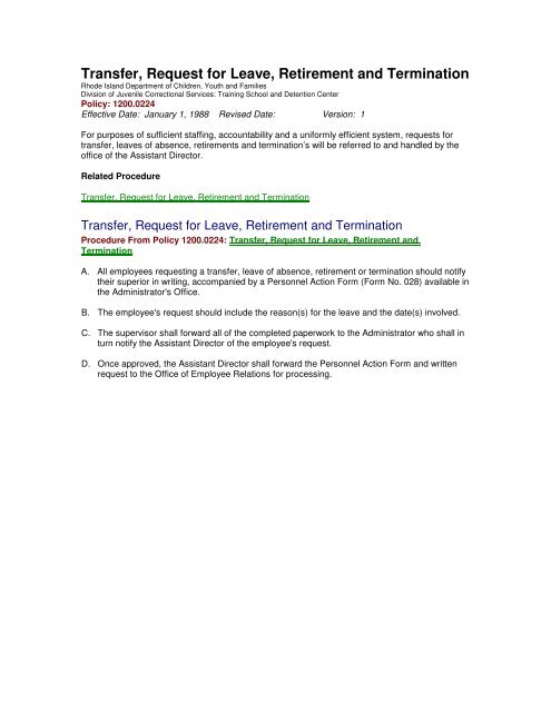 rhode island training school manual - RI Department of Children ...