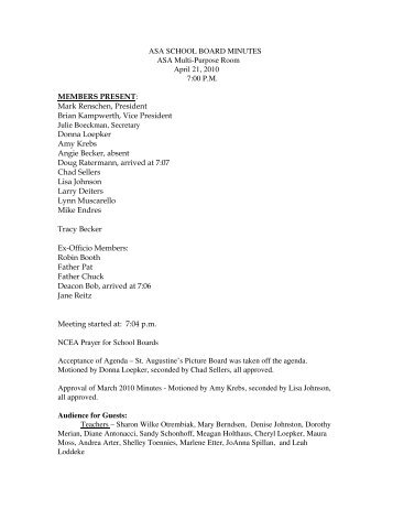 ASA SCHOOL BOARD MINUTES ASA Multi-Purpose Room April 21 ...