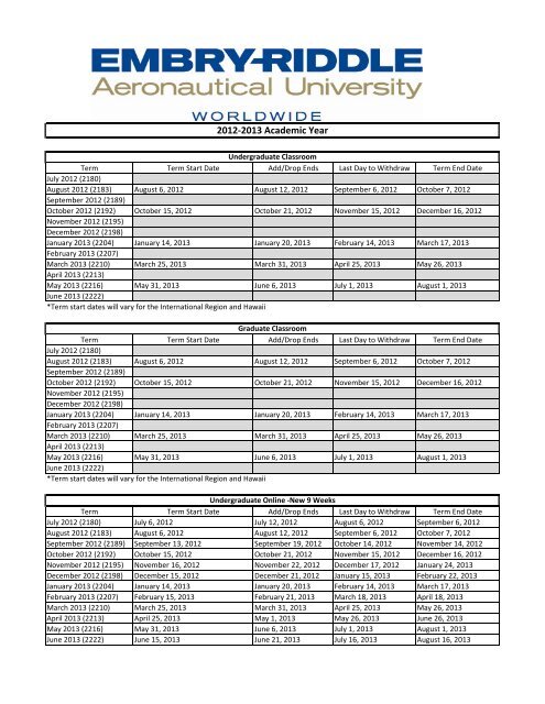 2012-2013 Academic Calendar - Worldwide