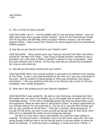 Julie Sullivan 1/99 Q. Tell us a little bit about yourself. JULIE ...