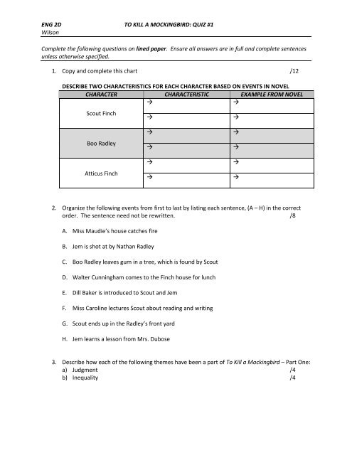 To Kill A Mockingbird Theme Chart