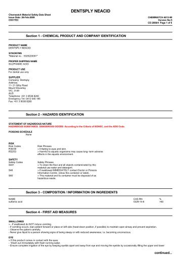 Chemwatch Australian MSDS 4613-90 Dentsply Neacid