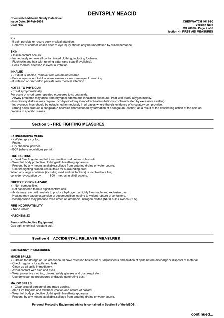 Chemwatch Australian MSDS 4613-90 Dentsply Neacid