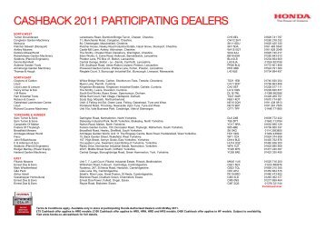 CASHBACK 2011 PARTICIPATING DEALERS - Honda