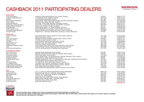 CASHBACK 2011 PARTICIPATING DEALERS - Honda