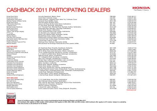 CASHBACK 2011 PARTICIPATING DEALERS - Honda