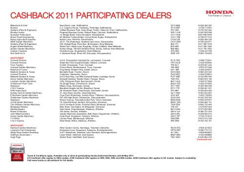 CASHBACK 2011 PARTICIPATING DEALERS - Honda