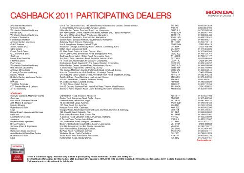 CASHBACK 2011 PARTICIPATING DEALERS - Honda