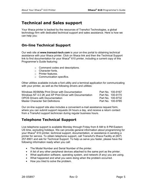 Ithaca 610 Programmer's Guide - TransAct