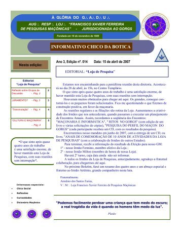 NÃºmero 14 - Publicado em 15/04/2007 - Guia MaÃ§Ã´nico do Rio ...