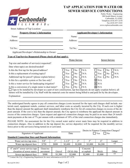 Water and Sewer Tap Application - Carbondale, IL