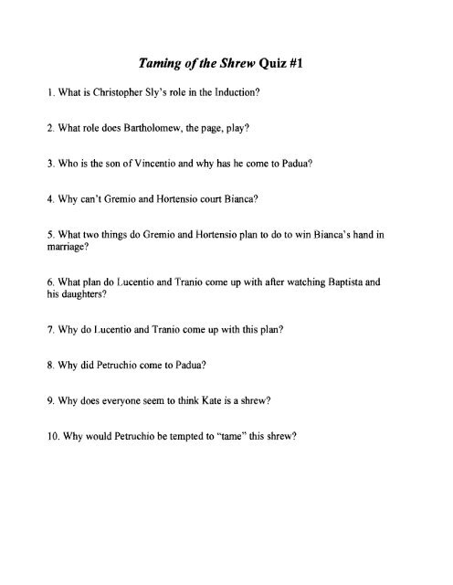 Taming Of The Shrew Quiz 1 Futureenglishteachers