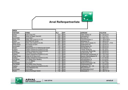 Arval Reifenpartnerliste