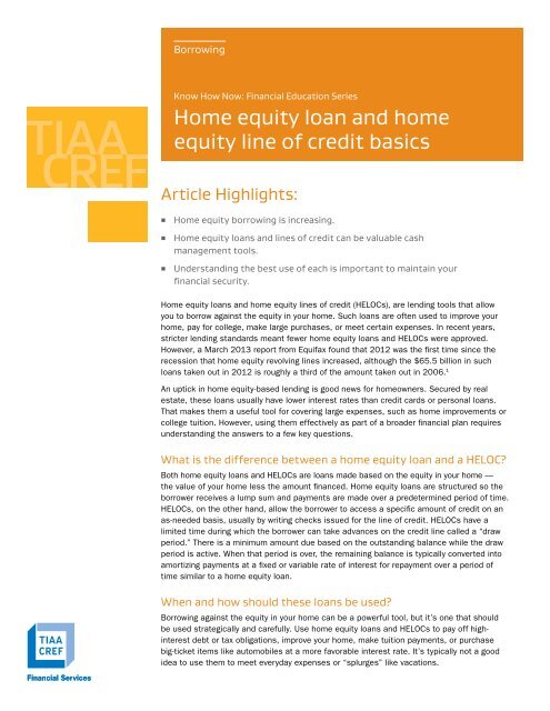 Home equity loan and home equity line of credit basics - TIAA-CREF