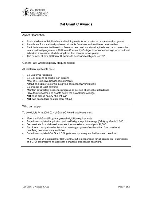 Cal Grant C Awards Csac California Student Aid Commission