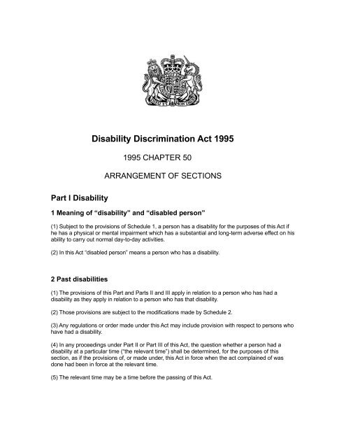 UK Disability Discrimination Act 1995 - FM/CFS/ME Resources