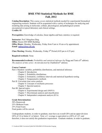 Fall 2012 Syllabus - Biomedical Engineering - University of Florida