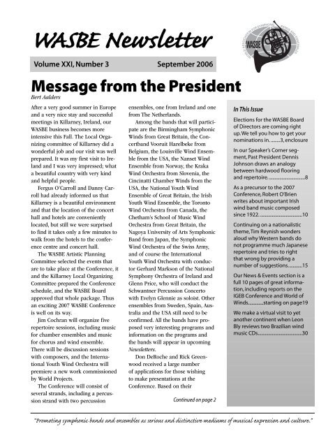 WASBE Newsletter, Vol. XXI, No. 3 - World Association for ...