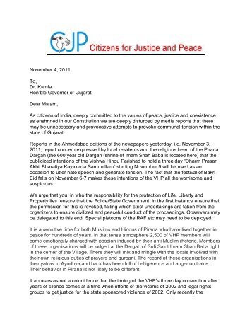 111104 letter to Governor of Gujarat.pdf - Citizens for Justice and ...