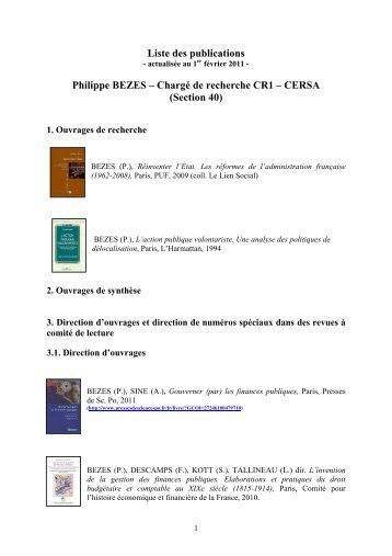 Publications P.Bezes- 2011 - CERSA - CNRS
