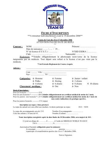 la feuille d'inscription - FFST