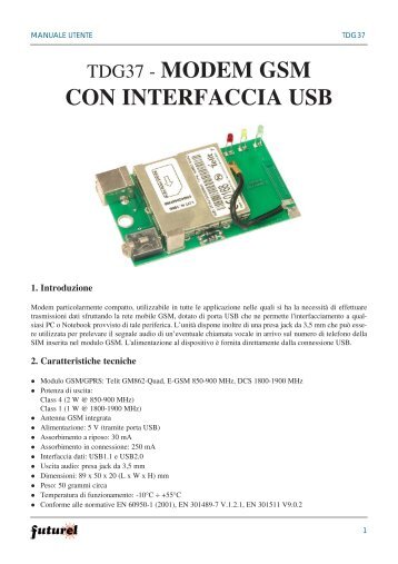 TDG37 - MODEM GSM CON INTERFACCIA USB - Futura Elettronica