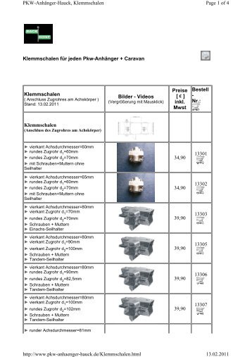 Achs-Klemmschalen - Pkw-AnhÃ¤nger-Hauck