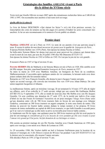 Familles AMELINE - Projet Familles Parisiennes