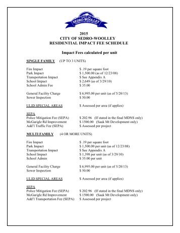 Residential Impact Fee Schedule - City of Sedro-Woolley