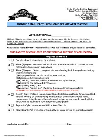 Manufactured Home Permit Application - City of Sedro-Woolley