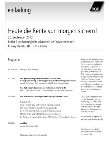 Einladung, Programm und Anmeldeformular