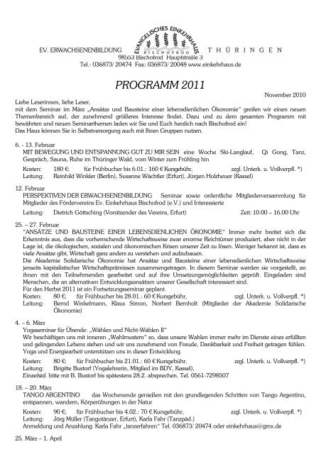 PROGRAMM 2011 - Evangelisches Einkehrhaus Bischofrod