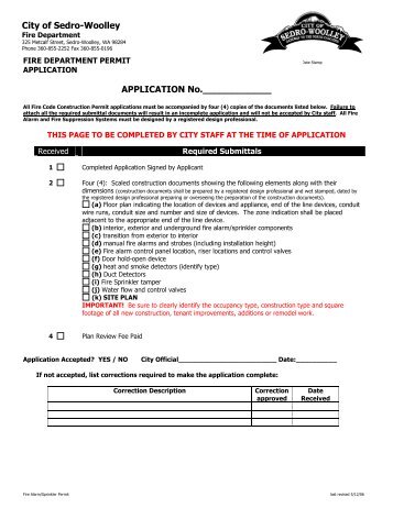 Fire Alarm / Sprinkler Permit Application - City of Sedro-Woolley