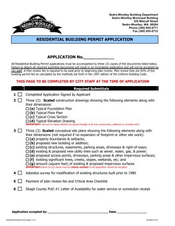 Residential Building Permit Application - City of Sedro-Woolley