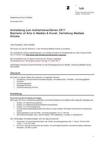 Anmeldung zum Aufnahmeverfahren 2011 Bachelor of Arts in ... - VMK