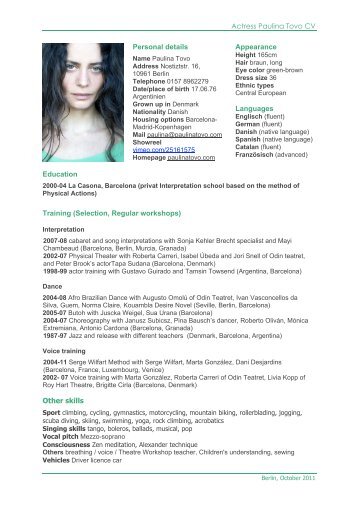 Actress Paulina Tovo CV Personal details Appearance Languages ...