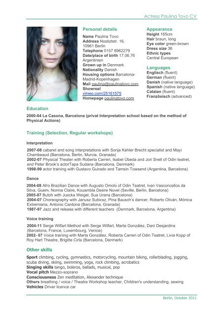 actress paulina tovo cv personal details appearance
