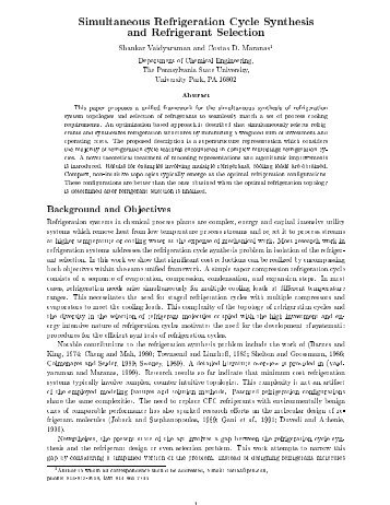 Simultaneous Refrigeration Cycle Synthesis and Refrigerant Selection