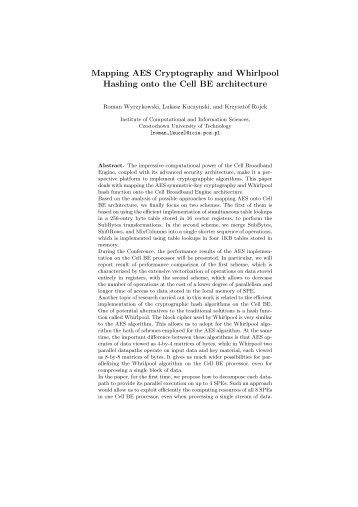 Mapping AES Cryptography and Whirlpool Hashing ... - Para 2008