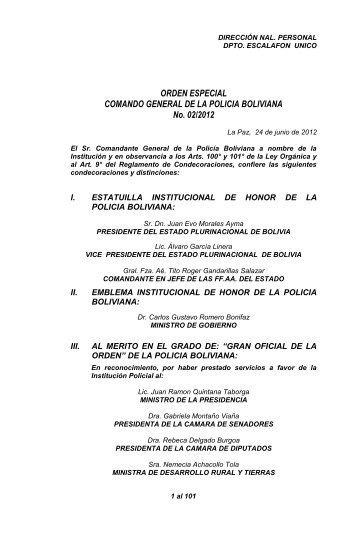 ORDEN ESPECIAL COMANDO GENERAL DE ... - Policia Boliviana