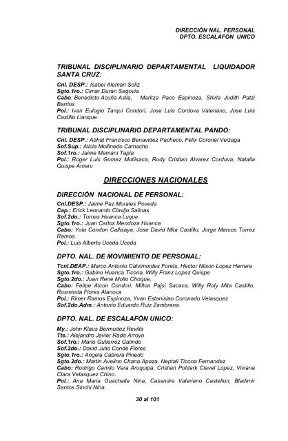ORDEN ESPECIAL COMANDO GENERAL DE ... - Policia Boliviana