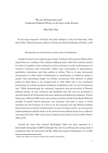 Confucian Political Theory in the Face of the Future1 Mon-Han Tsai