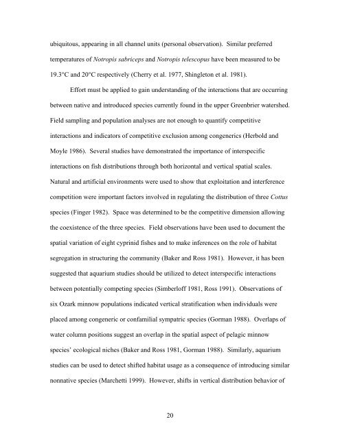 An Experimental Study of Vertical Habitat Use and Habitat Shifts in ...