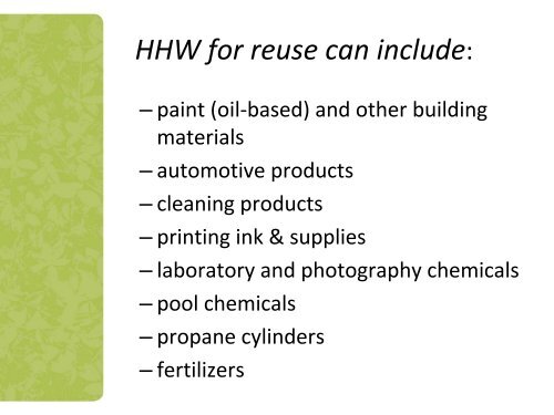 Reuse of Household Hazardous Waste - Reuse Alliance