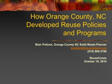 How Orange County, NC Developed ReUse ... - Reuse Alliance