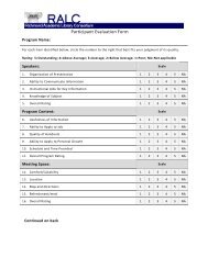 Participant Evaluation Form for RALC Program - Library