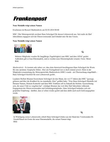 Pressebericht Frankenpost - MSC Marktredwitz